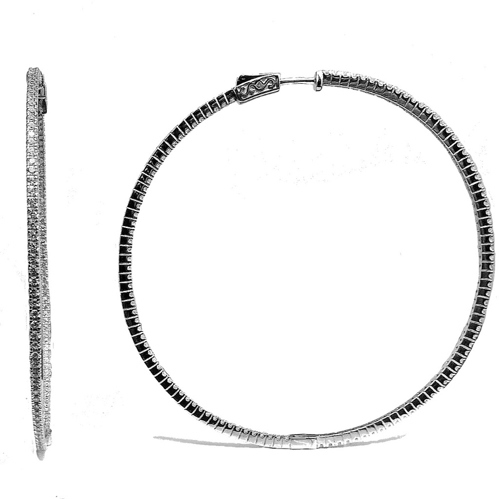 Extra large silver and c z round hoop earrings